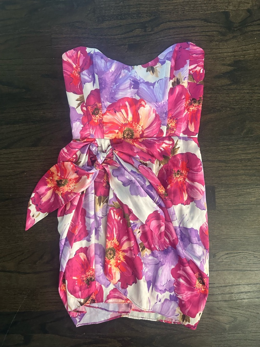 Women’s Floral Pink & Purple Party Dress with Waist Bow